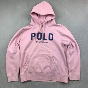 Ralph Lauren Polo Mens Sweater Medium Pink Pullover Hoodie Long Sleeve Fleece